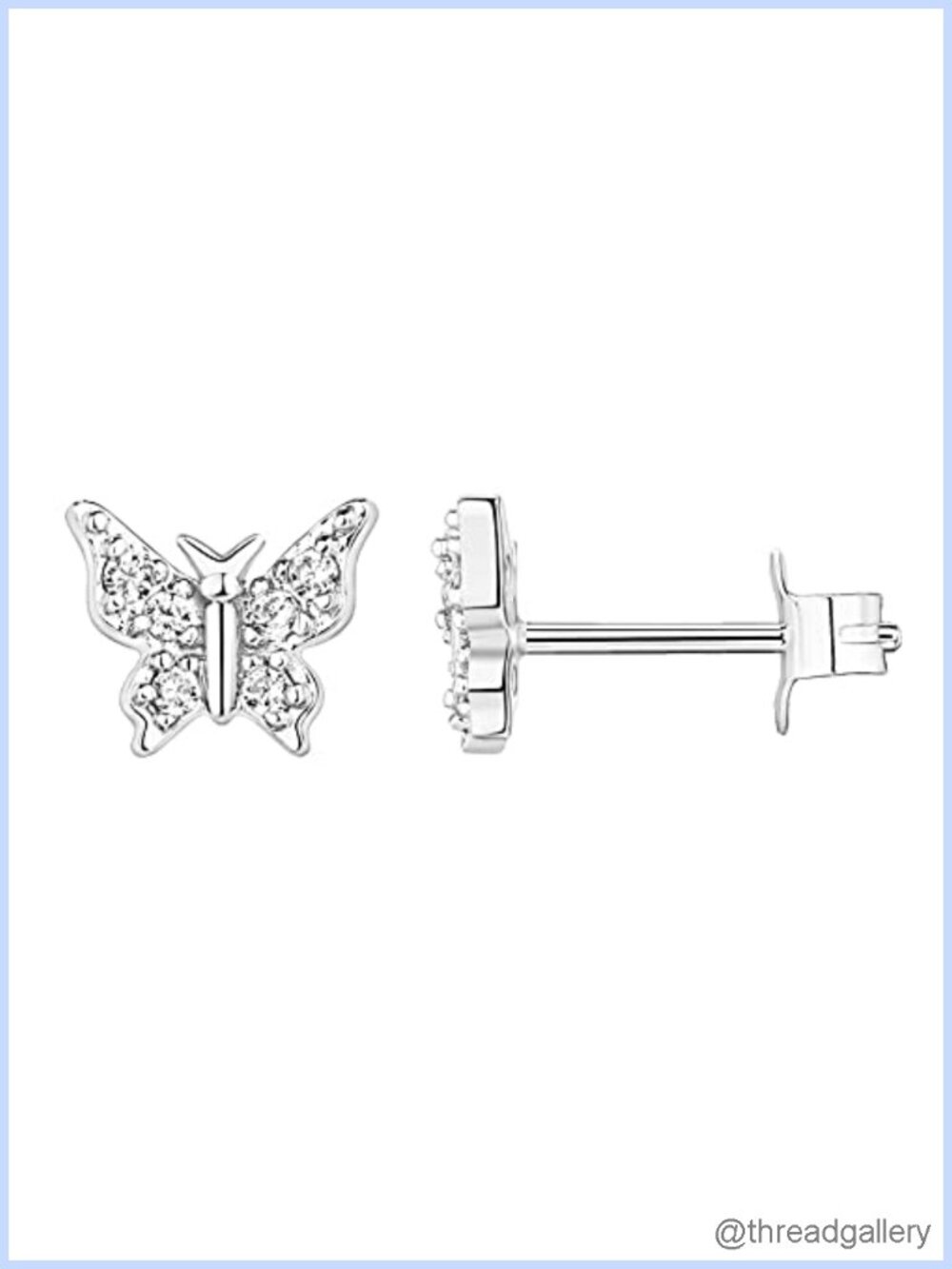 14K Gold Plated Butterfly Stud Earrings Cubic Zirconia Hypoallergenic